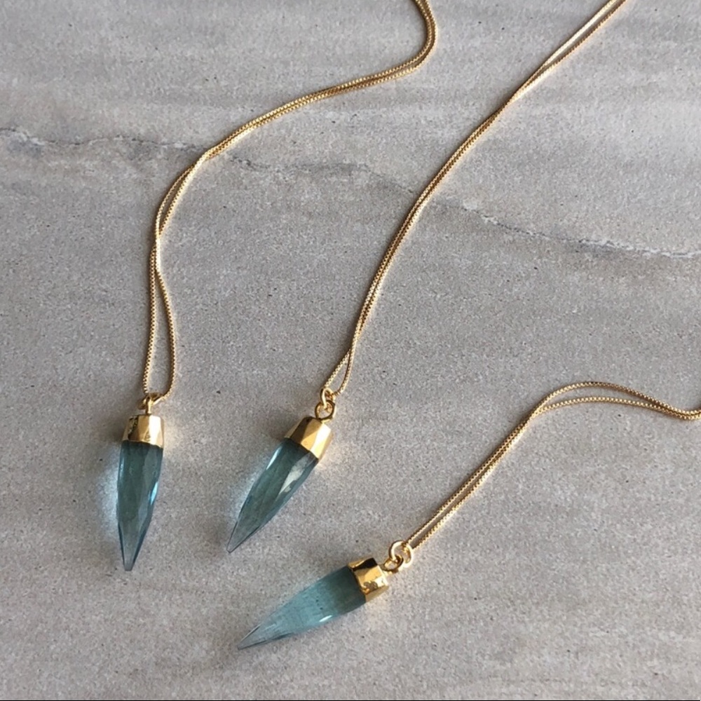 βLASTβBlue Calcedony Spike Pendant Necklaceπ - Picture 2 of 3